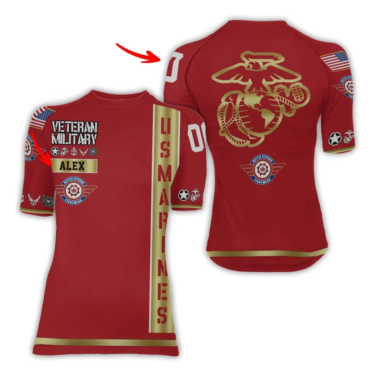 Personalized USA Marine Veteran Women's Short Sleeve Rash Guard