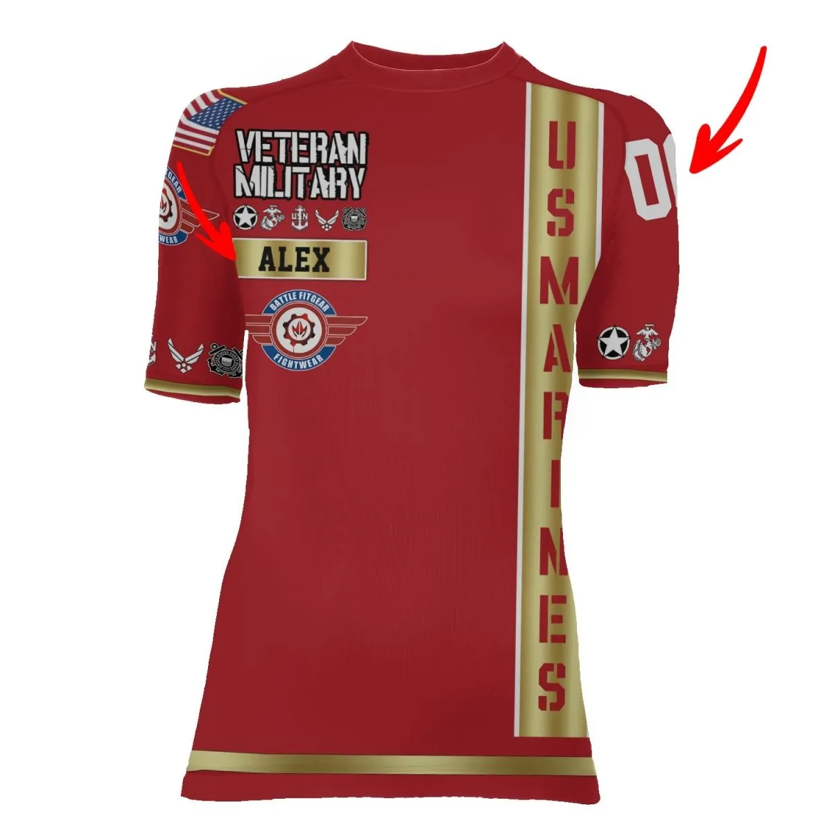 Personalized USA Marine Veteran Women's Short Sleeve Rash Guard
