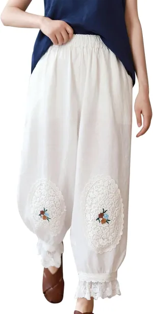 Plus Size Lace Pants Womens Linen Lightweight Pants Track Joggers Pants Baggy Harem Pants Flower Printting Pants
