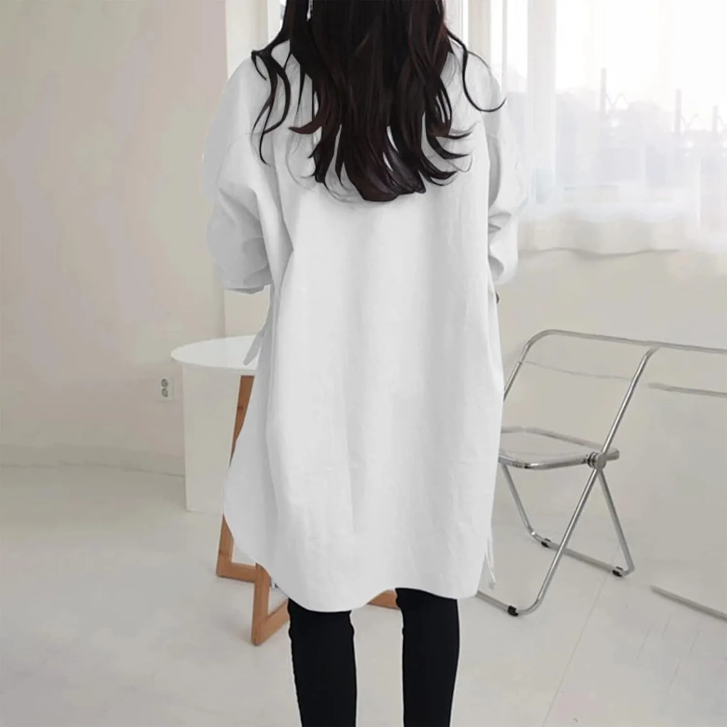 Plus Size Womens Tops Button Down Long Sleeve Boyfriend Long Shirts Fall Henley V Neck Tops Lapel Collared Blouses