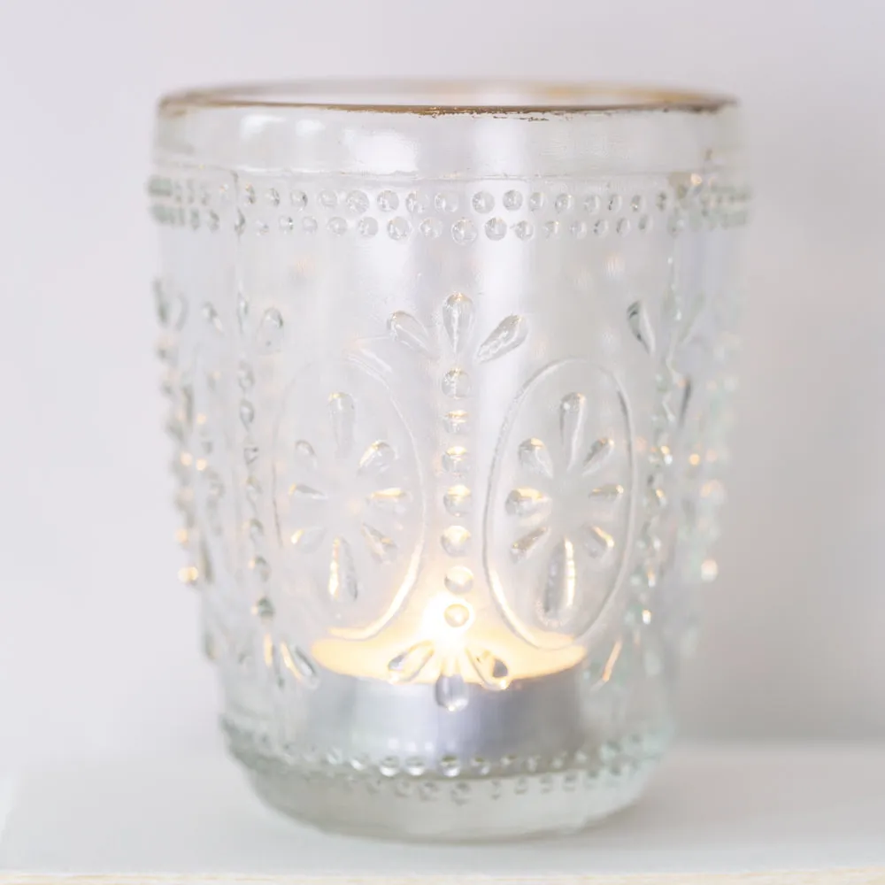 Pressed Glass Tealight Holder with Gold Rim - Flower