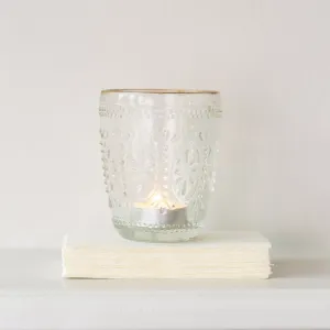 Pressed Glass Tealight Holder with Gold Rim - Flower