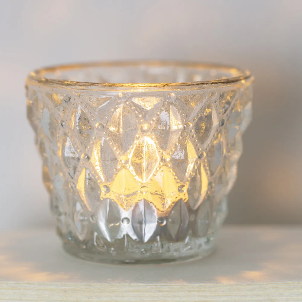 Pressed Glass Tealight Holder with Gold Rim - Small - Diamond