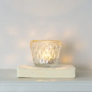 Pressed Glass Tealight Holder with Gold Rim - Small - Diamond
