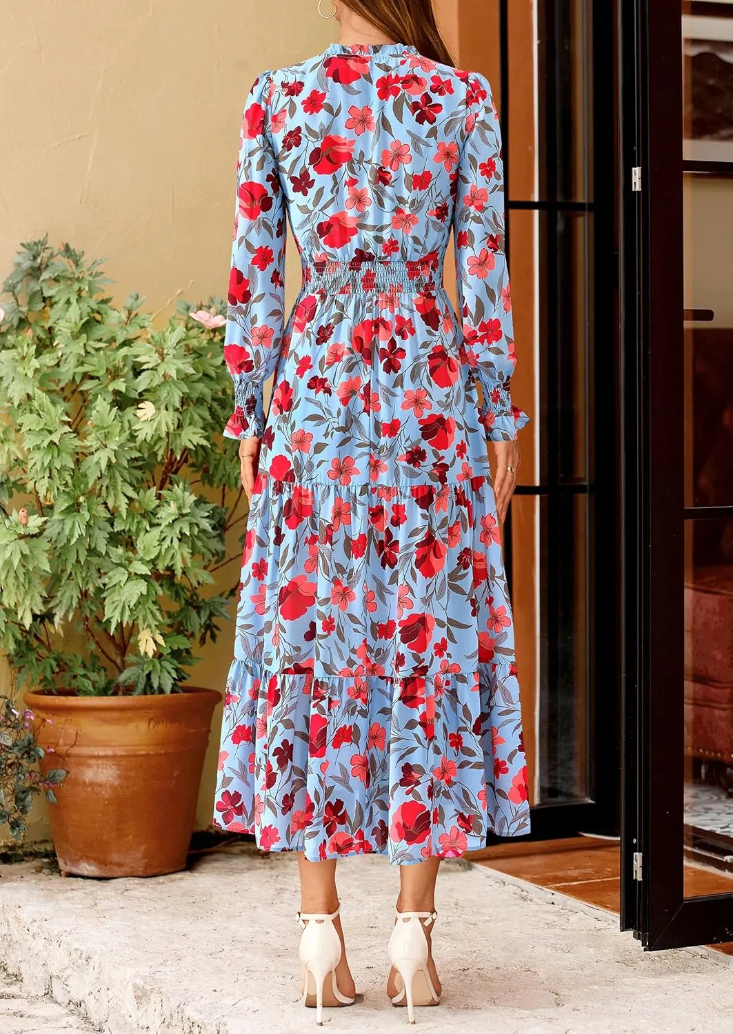 PRETTYGARDEN Women's Floral Maxi Dress 2025 Spring Long Sleeve V Neck Casual A Line Long Flowy Boho Party Dresses