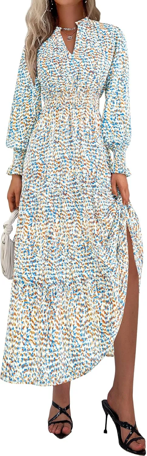 PRETTYGARDEN Women's Floral Maxi Dress 2025 Spring Long Sleeve V Neck Casual A Line Long Flowy Boho Party Dresses