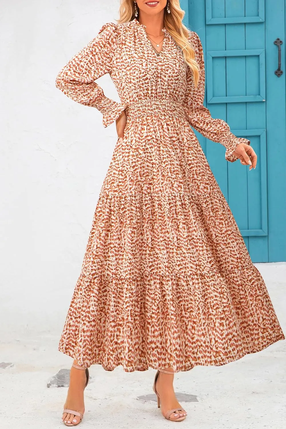 PRETTYGARDEN Women's Floral Maxi Dress 2025 Spring Long Sleeve V Neck Casual A Line Long Flowy Boho Party Dresses