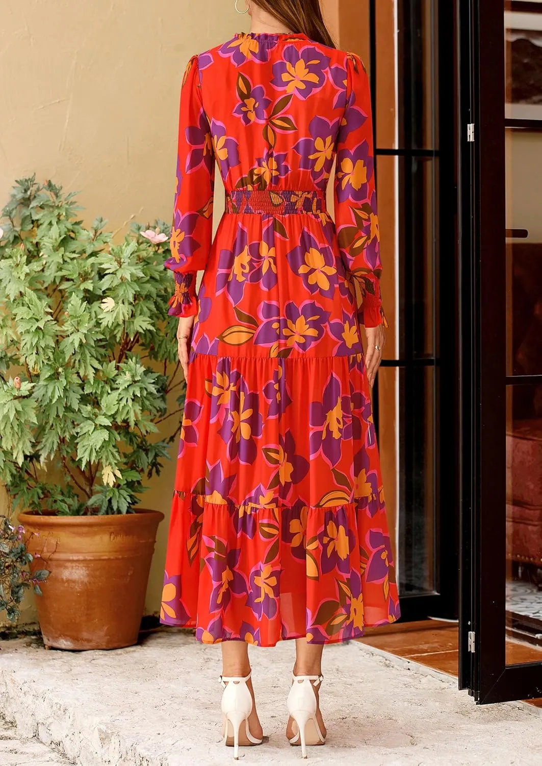PRETTYGARDEN Women's Floral Maxi Dress 2025 Spring Long Sleeve V Neck Casual A Line Long Flowy Boho Party Dresses