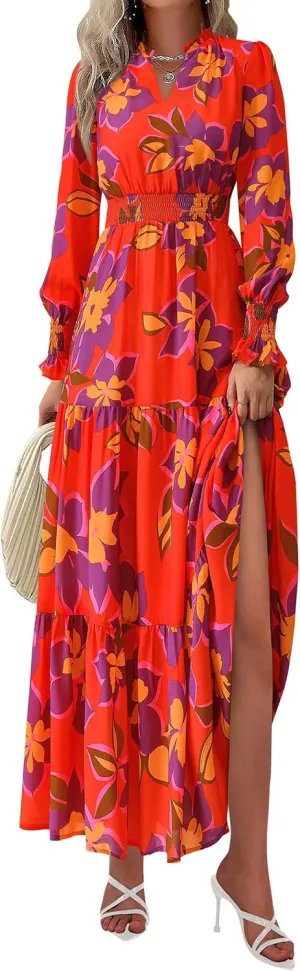PRETTYGARDEN Women's Floral Maxi Dress 2025 Spring Long Sleeve V Neck Casual A Line Long Flowy Boho Party Dresses