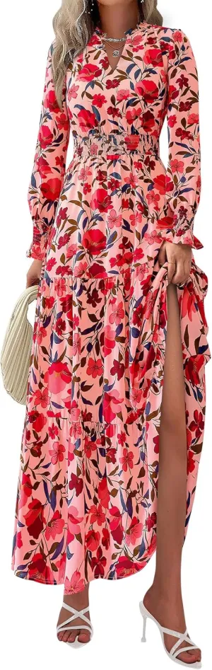 PRETTYGARDEN Women's Floral Maxi Dress 2025 Spring Long Sleeve V Neck Casual A Line Long Flowy Boho Party Dresses