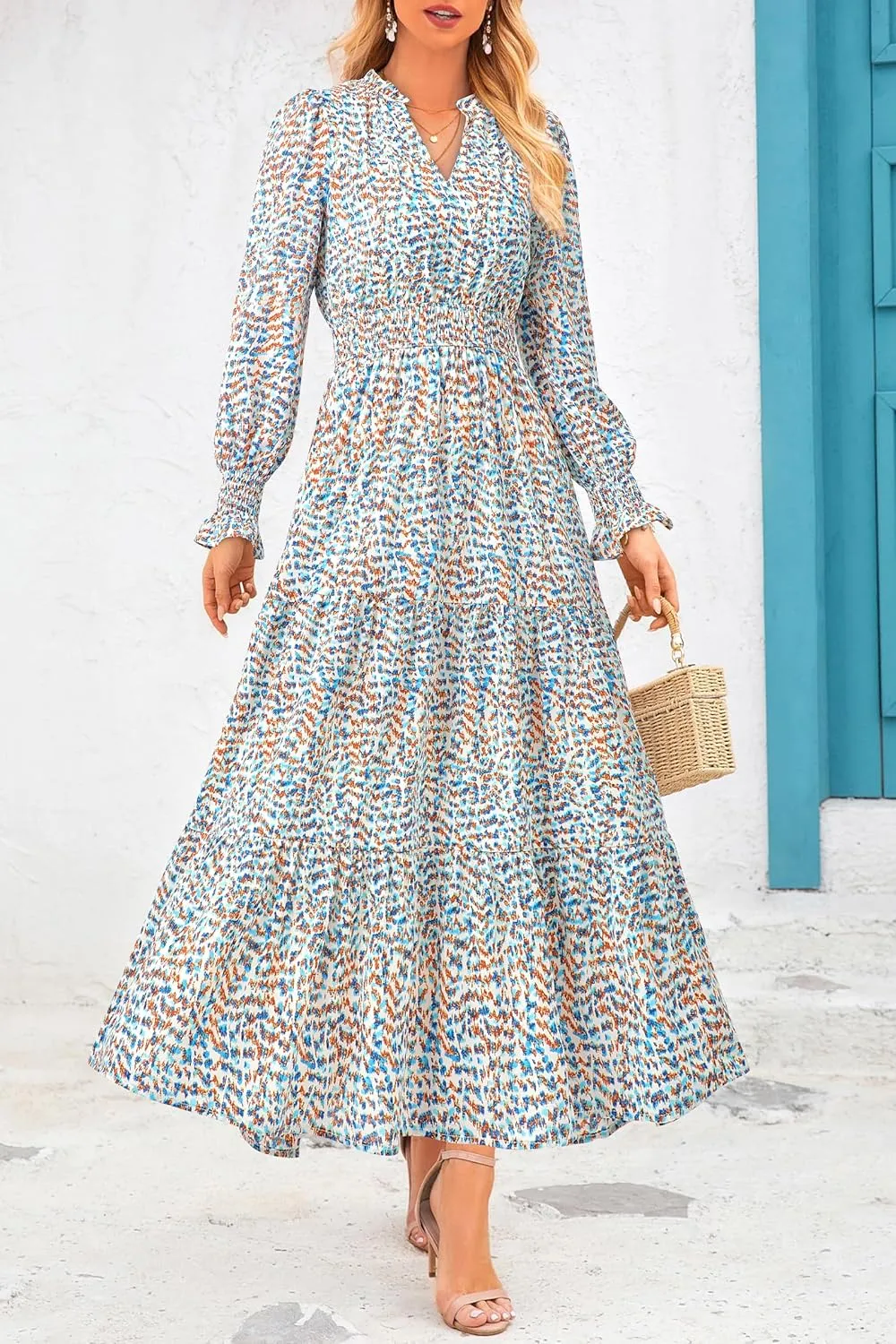PRETTYGARDEN Women's Floral Maxi Dress 2025 Spring Long Sleeve V Neck Casual A Line Long Flowy Boho Party Dresses