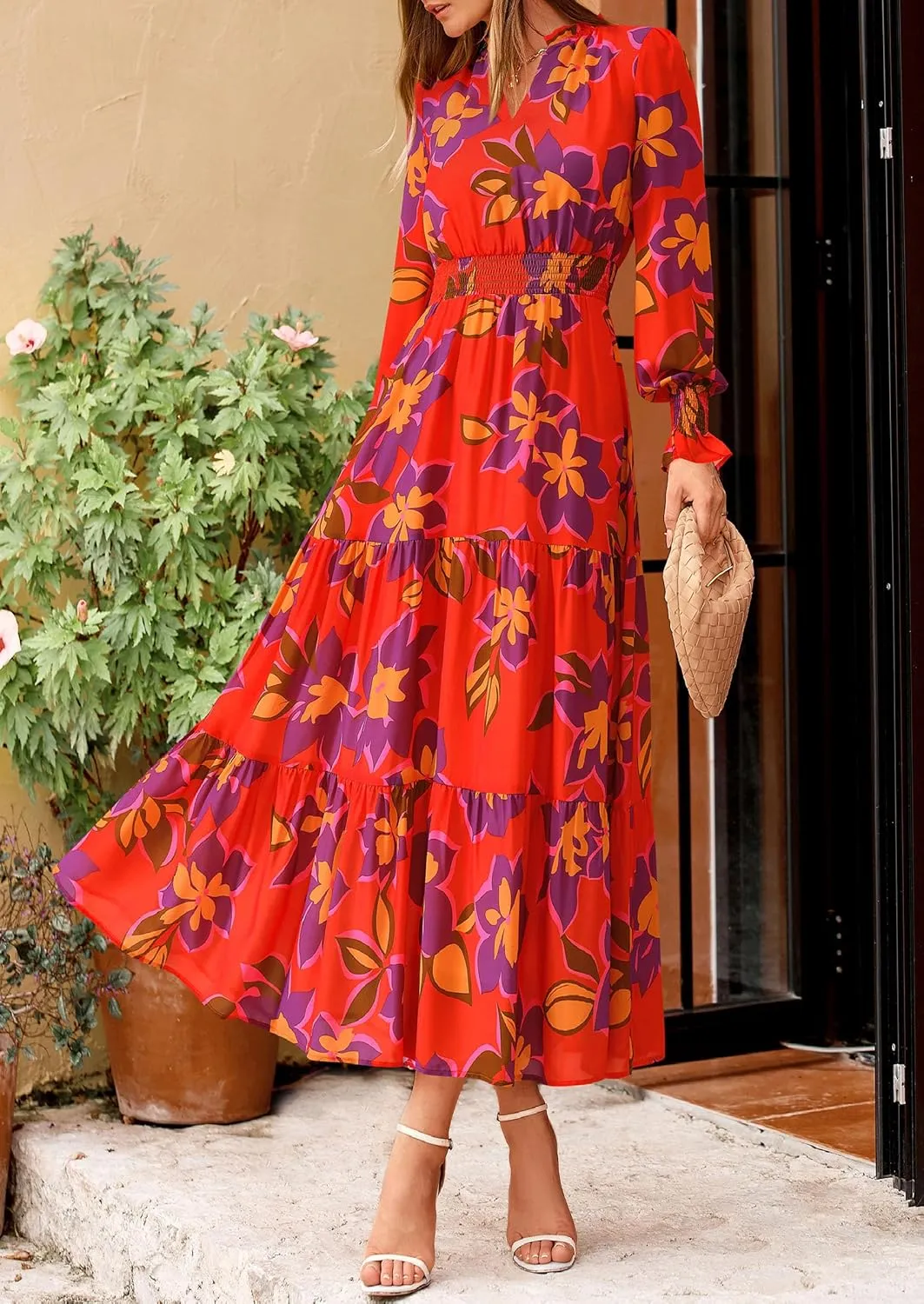 PRETTYGARDEN Women's Floral Maxi Dress 2025 Spring Long Sleeve V Neck Casual A Line Long Flowy Boho Party Dresses
