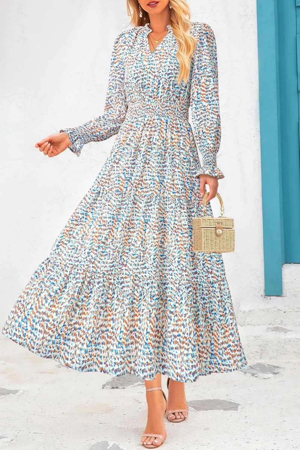 PRETTYGARDEN Women's Floral Maxi Dress 2025 Spring Long Sleeve V Neck Casual A Line Long Flowy Boho Party Dresses