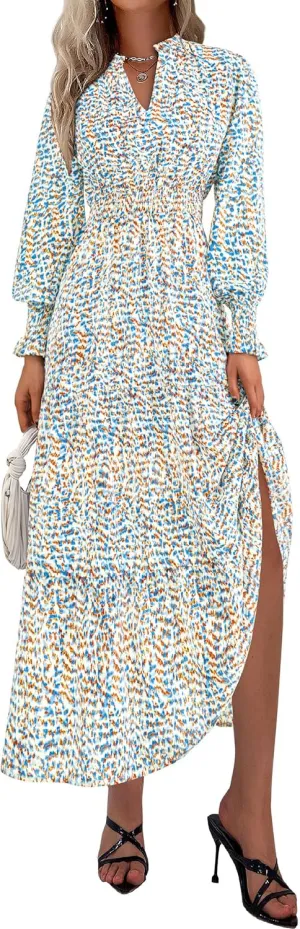 PRETTYGARDEN Women's Floral Maxi Dress 2025 Spring Long Sleeve V Neck Casual A Line Long Flowy Boho Party Dresses