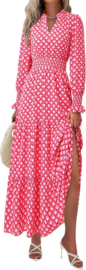 PRETTYGARDEN Women's Floral Maxi Dress 2025 Spring Long Sleeve V Neck Casual A Line Long Flowy Boho Party Dresses