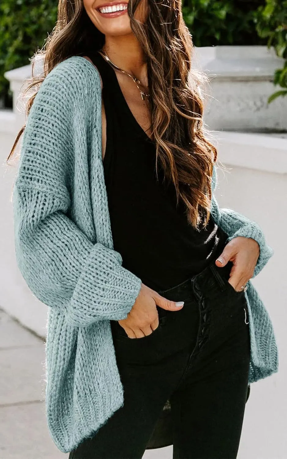 PRETTYGARDEN Women's Long Sleeve Open Front Knit Cardigans Sweaters Soft Loose Draped Coat Outerwear
