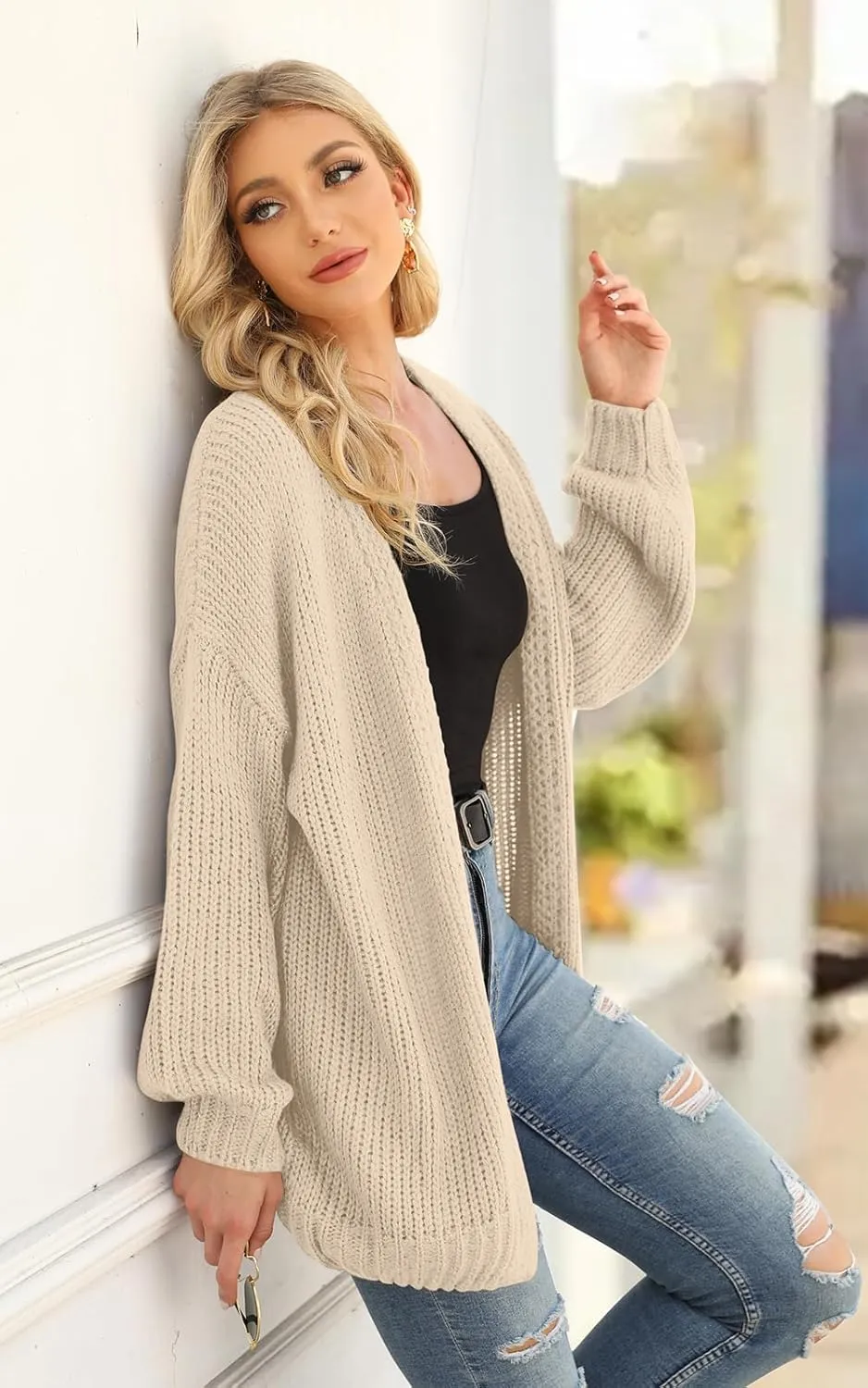 PRETTYGARDEN Women's Long Sleeve Open Front Knit Cardigans Sweaters Soft Loose Draped Coat Outerwear