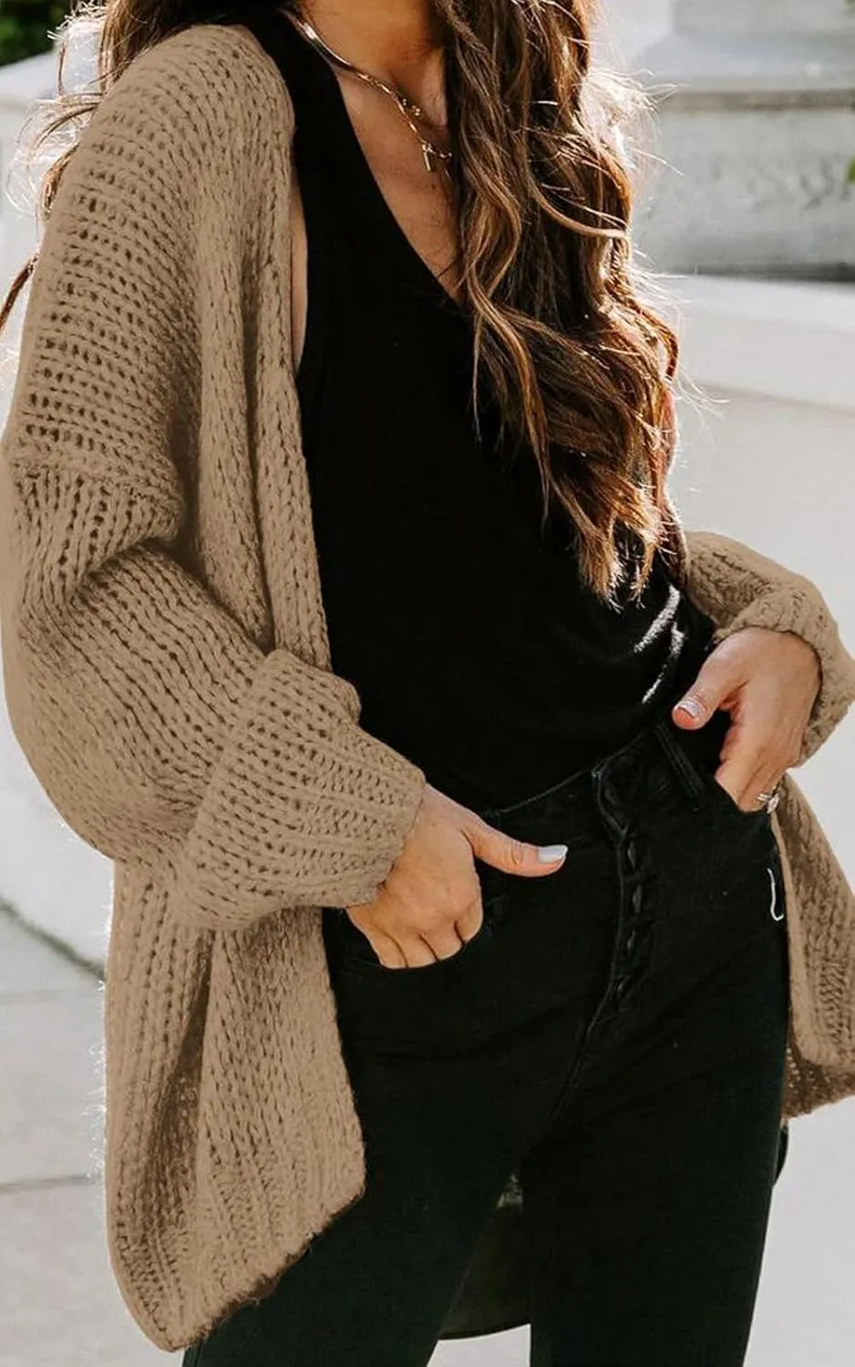 PRETTYGARDEN Women's Long Sleeve Open Front Knit Cardigans Sweaters Soft Loose Draped Coat Outerwear