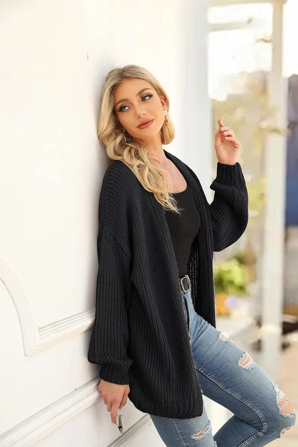 PRETTYGARDEN Women's Long Sleeve Open Front Knit Cardigans Sweaters Soft Loose Draped Coat Outerwear