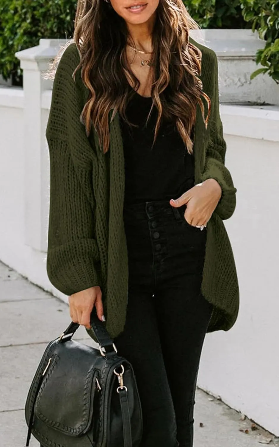PRETTYGARDEN Women's Long Sleeve Open Front Knit Cardigans Sweaters Soft Loose Draped Coat Outerwear