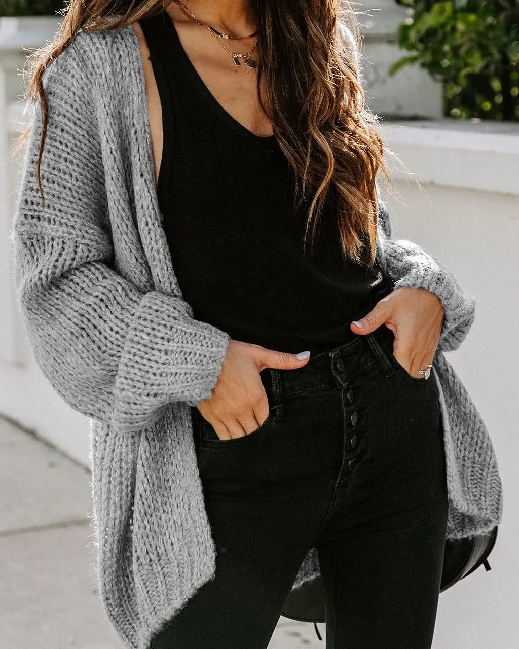 PRETTYGARDEN Women's Long Sleeve Open Front Knit Cardigans Sweaters Soft Loose Draped Coat Outerwear