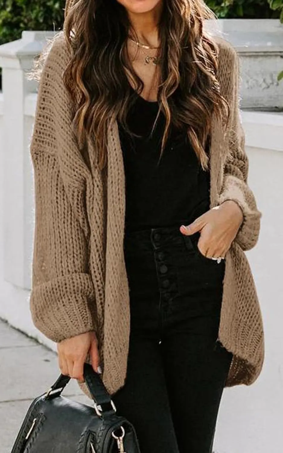 PRETTYGARDEN Women's Long Sleeve Open Front Knit Cardigans Sweaters Soft Loose Draped Coat Outerwear