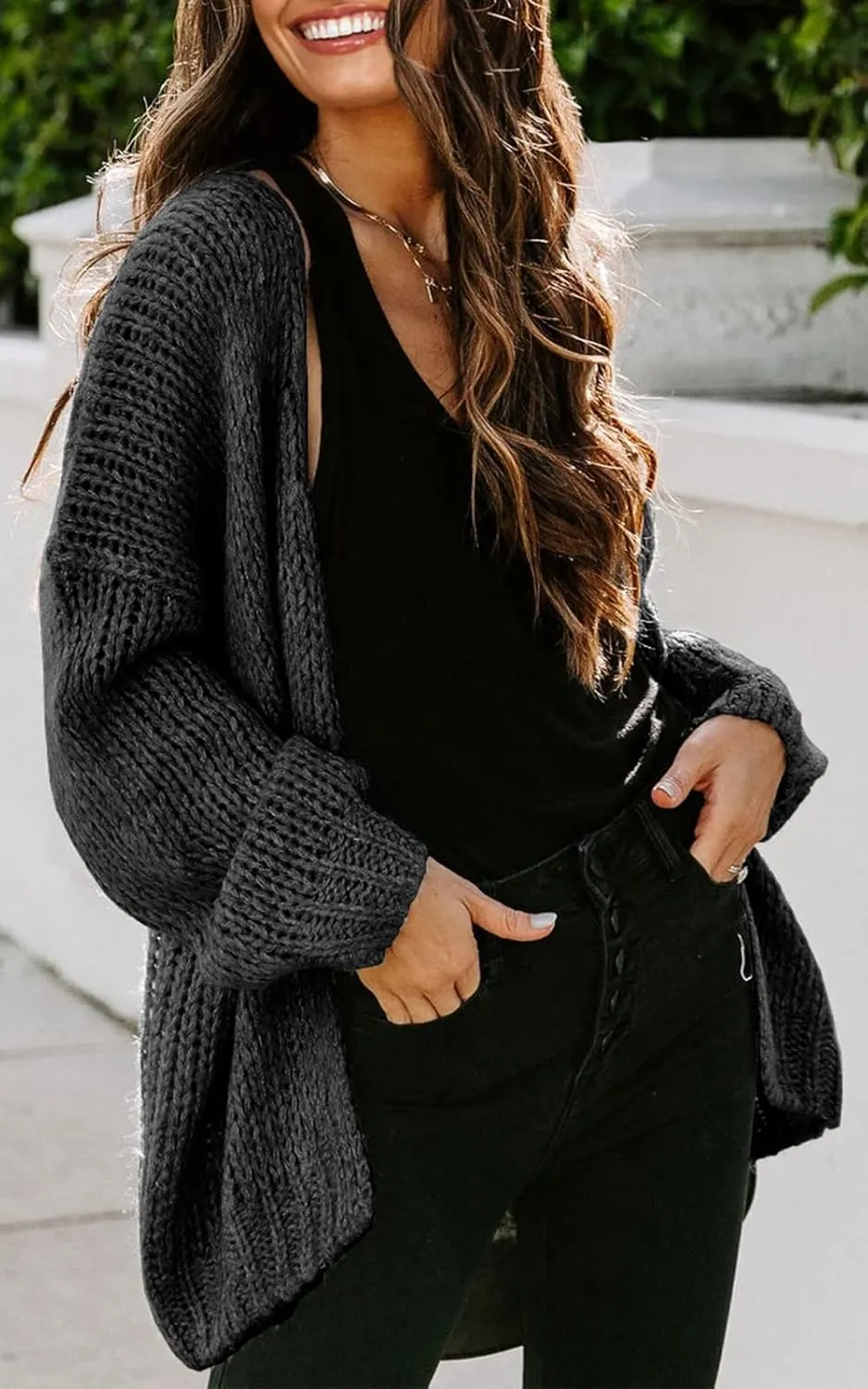 PRETTYGARDEN Women's Long Sleeve Open Front Knit Cardigans Sweaters Soft Loose Draped Coat Outerwear