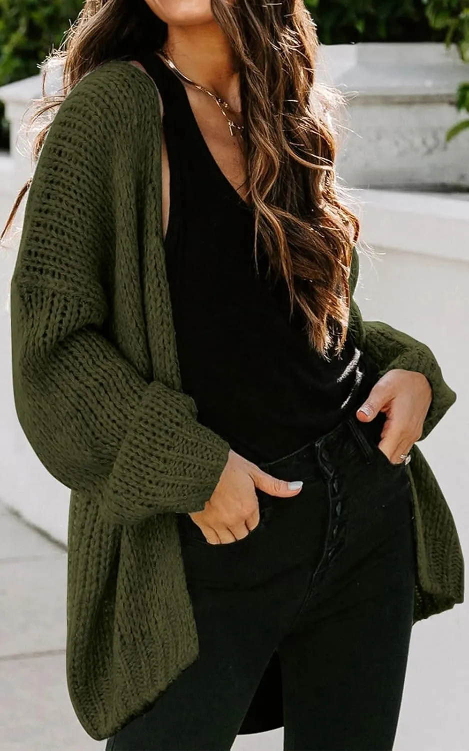 PRETTYGARDEN Women's Long Sleeve Open Front Knit Cardigans Sweaters Soft Loose Draped Coat Outerwear