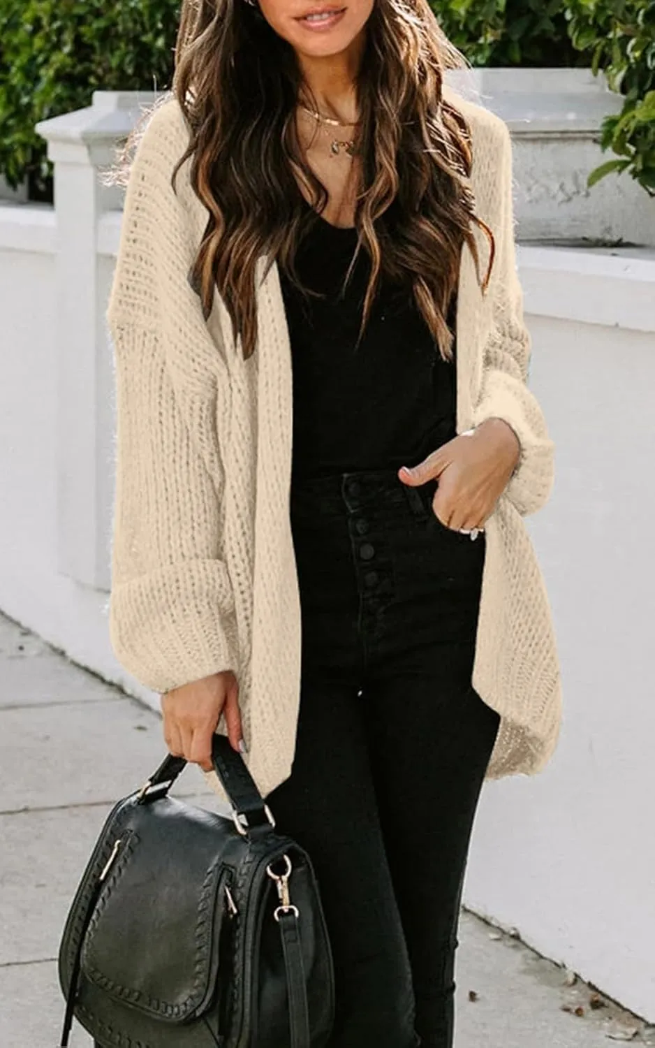 PRETTYGARDEN Women's Long Sleeve Open Front Knit Cardigans Sweaters Soft Loose Draped Coat Outerwear