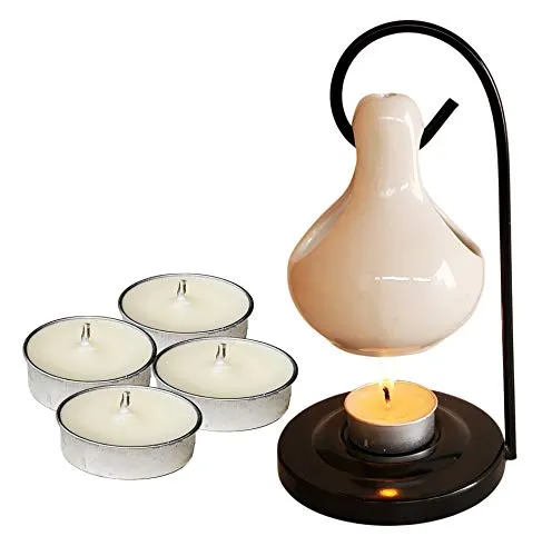 Pure Source India Aroma Set with 10 ML Aroma Oil and 4 Tea Light Candles, Relaxing Fragnance, White