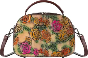 Purses for Women Genuine Leather Satchel Handbags Hand Painted Retro Top Handle Bags