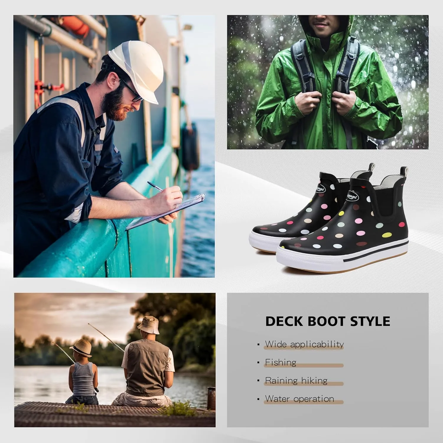 Rain Boots for Women and Men,Unisex Ankle Rain Shoes Anti-Slipping Rainboots with Comfortable Lightweight Garden Rubber Rain Boot and Outdoor Work Shoes,Waterproof Fishing Deck Boots