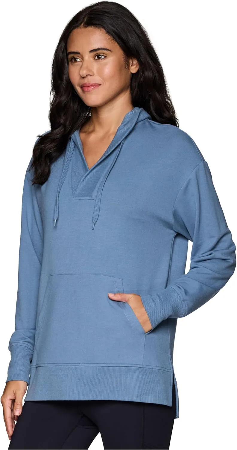 RBX Active Women's Hoodie Tunic in Regular/Plus Sizes, V-Neck Relaxed Fit Lightweight French Terry Sweatshirt with Pocket