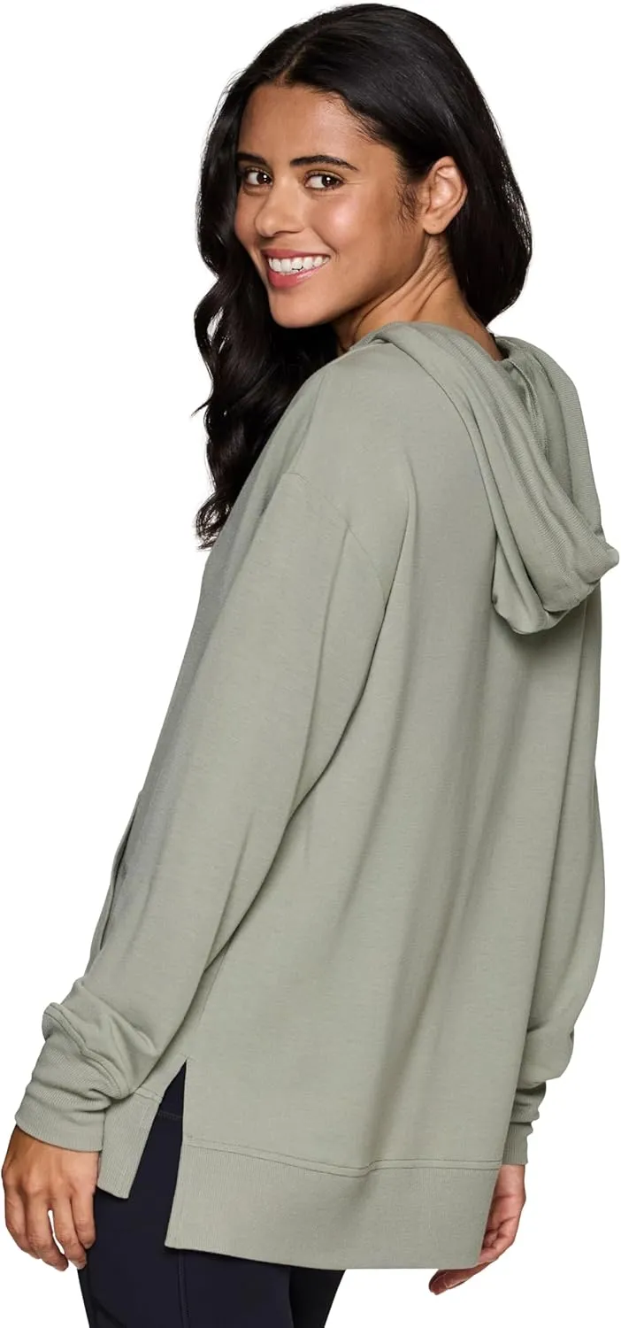 RBX Active Women's Hoodie Tunic in Regular/Plus Sizes, V-Neck Relaxed Fit Lightweight French Terry Sweatshirt with Pocket