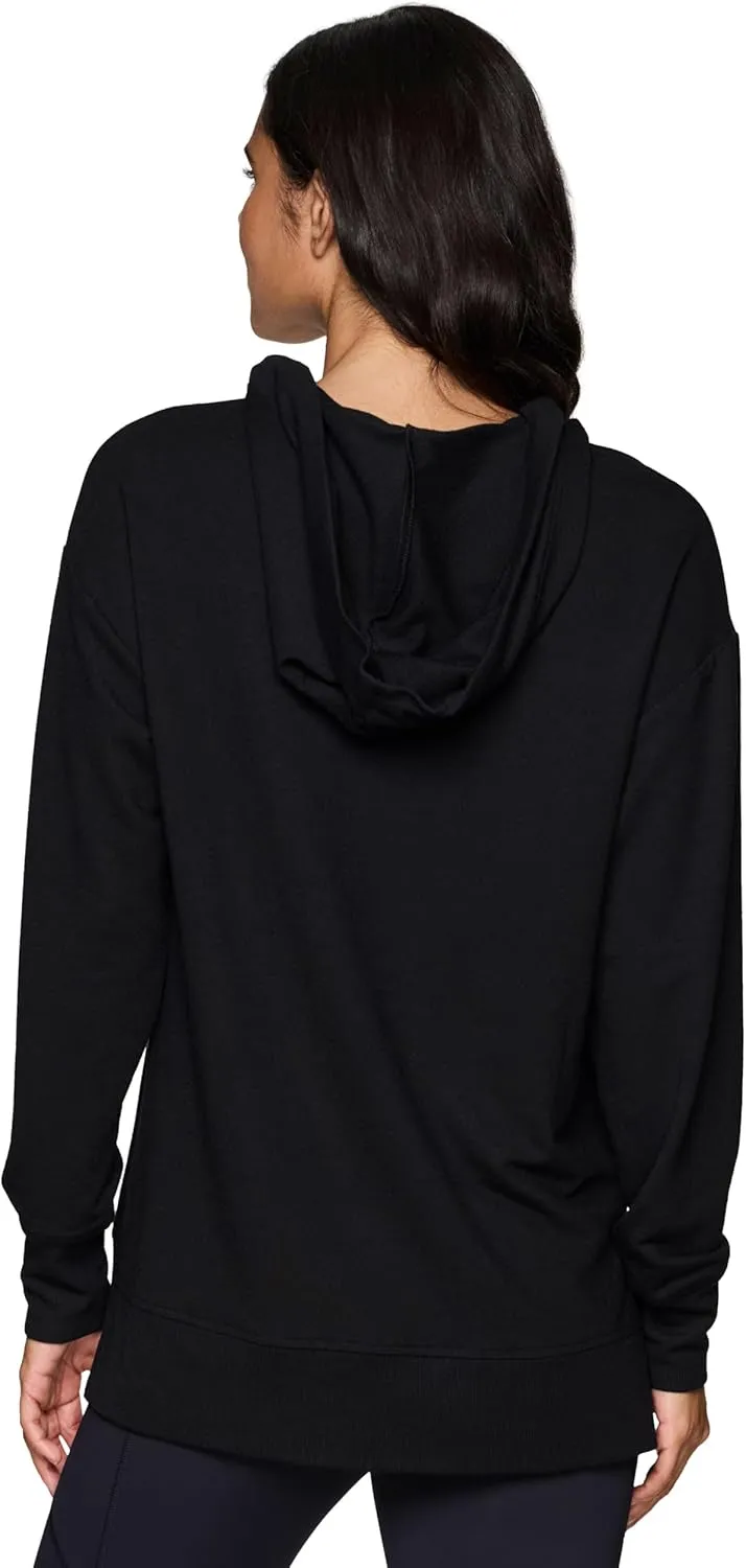 RBX Active Women's Hoodie Tunic in Regular/Plus Sizes, V-Neck Relaxed Fit Lightweight French Terry Sweatshirt with Pocket