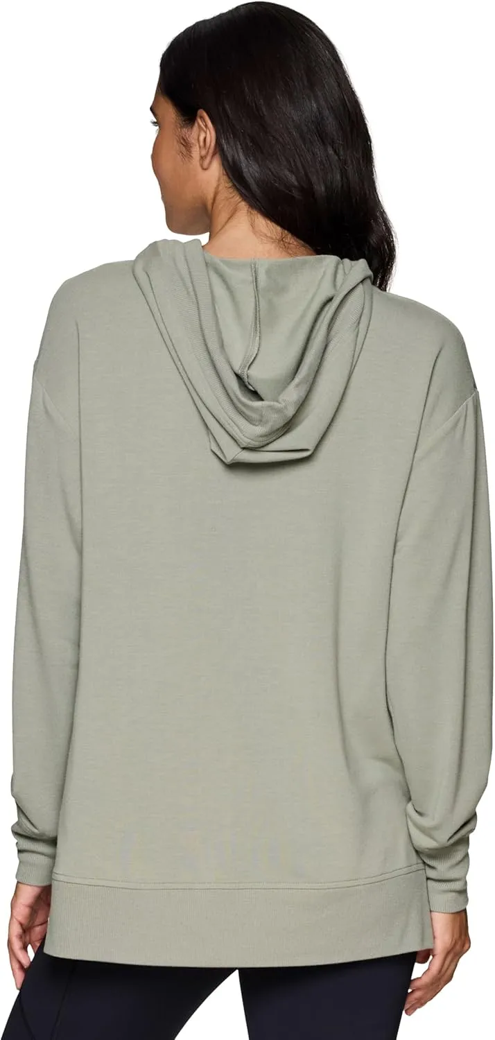 RBX Active Women's Hoodie Tunic in Regular/Plus Sizes, V-Neck Relaxed Fit Lightweight French Terry Sweatshirt with Pocket