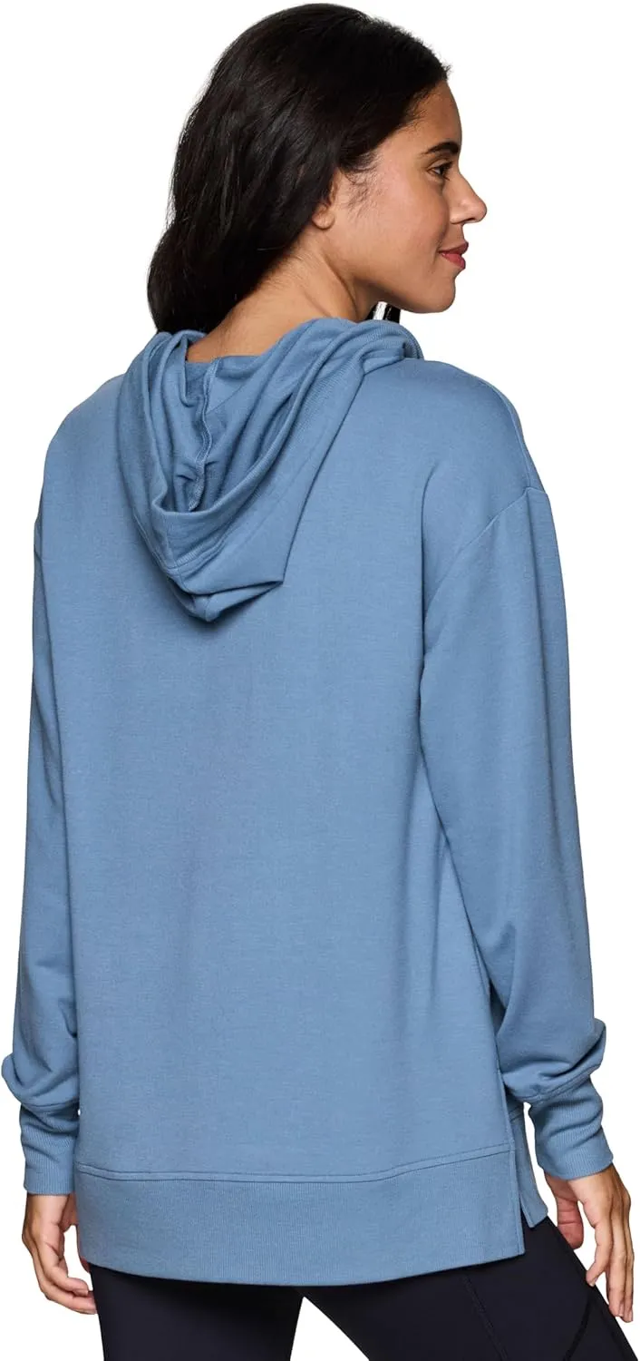 RBX Active Women's Hoodie Tunic in Regular/Plus Sizes, V-Neck Relaxed Fit Lightweight French Terry Sweatshirt with Pocket
