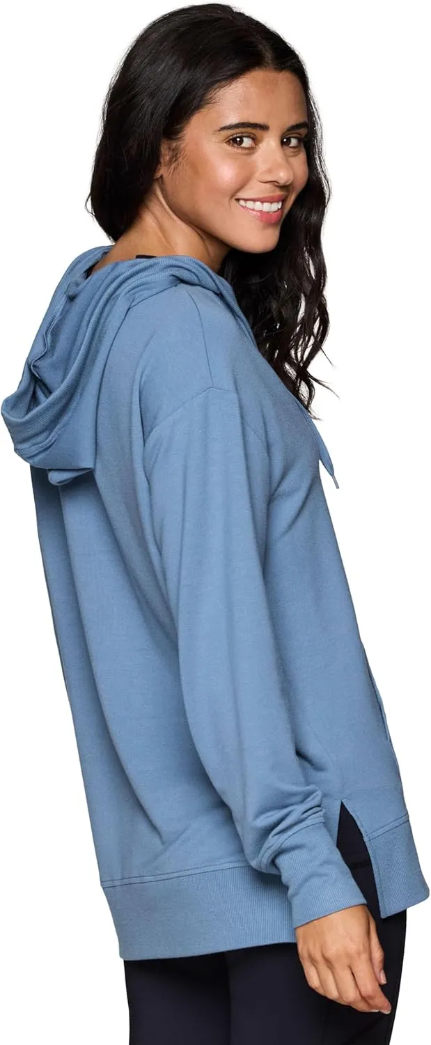 RBX Active Women's Hoodie Tunic in Regular/Plus Sizes, V-Neck Relaxed Fit Lightweight French Terry Sweatshirt with Pocket