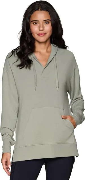 RBX Active Women's Hoodie Tunic in Regular/Plus Sizes, V-Neck Relaxed Fit Lightweight French Terry Sweatshirt with Pocket