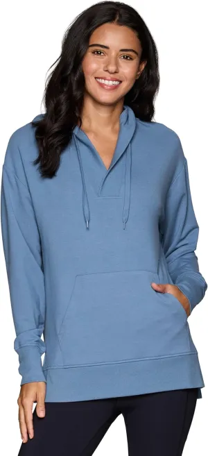 RBX Active Women's Hoodie Tunic in Regular/Plus Sizes, V-Neck Relaxed Fit Lightweight French Terry Sweatshirt with Pocket