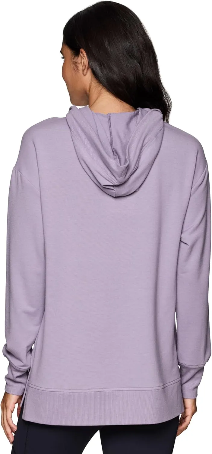 RBX Active Women's Hoodie Tunic in Regular/Plus Sizes, V-Neck Relaxed Fit Lightweight French Terry Sweatshirt with Pocket
