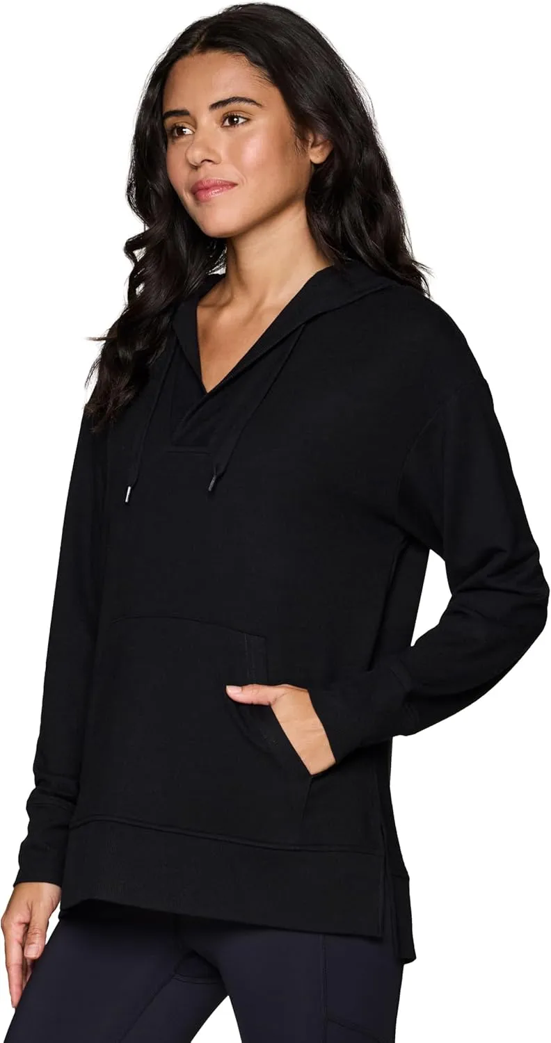 RBX Active Women's Hoodie Tunic in Regular/Plus Sizes, V-Neck Relaxed Fit Lightweight French Terry Sweatshirt with Pocket