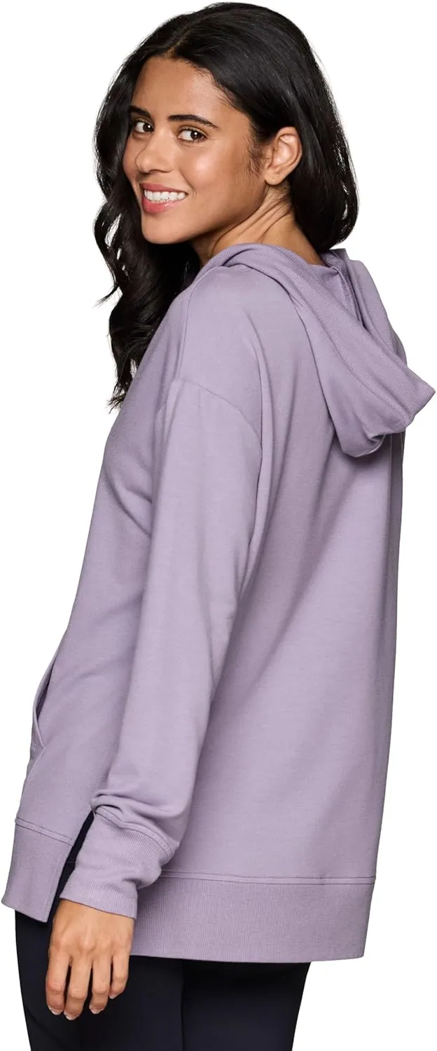 RBX Active Women's Hoodie Tunic in Regular/Plus Sizes, V-Neck Relaxed Fit Lightweight French Terry Sweatshirt with Pocket