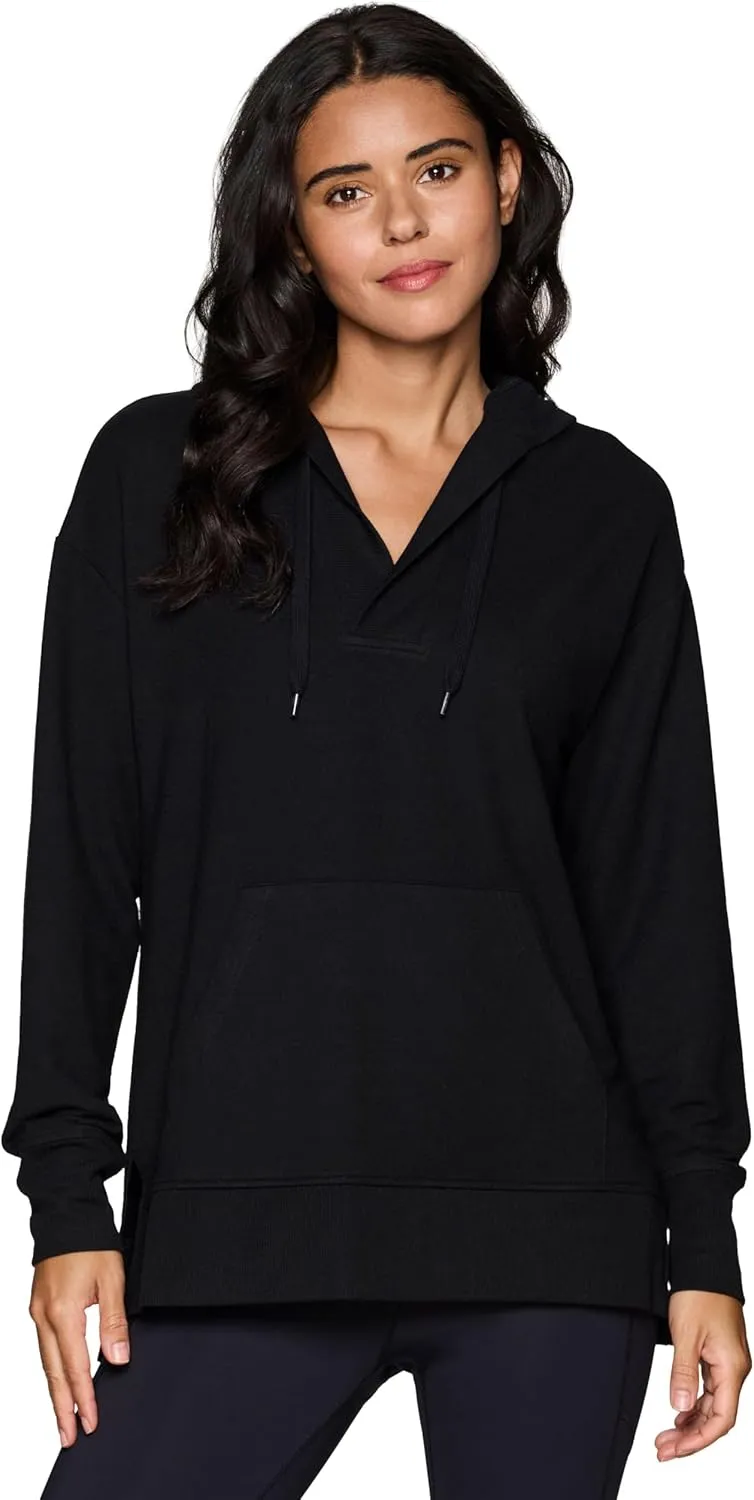 RBX Active Women's Hoodie Tunic in Regular/Plus Sizes, V-Neck Relaxed Fit Lightweight French Terry Sweatshirt with Pocket