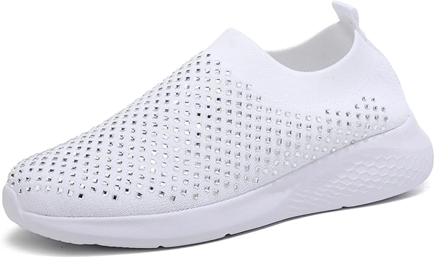Rhinestone Sneaker Ladies Slip on Mesh Running Shoes Women's Ballroom Jazz Latin Dance Socks Sneakers Lightweight Breathable Fitness Walking Shoes