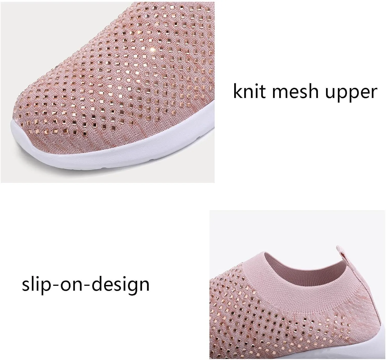 Rhinestone Sneaker Ladies Slip on Mesh Running Shoes Women's Ballroom Jazz Latin Dance Socks Sneakers Lightweight Breathable Fitness Walking Shoes