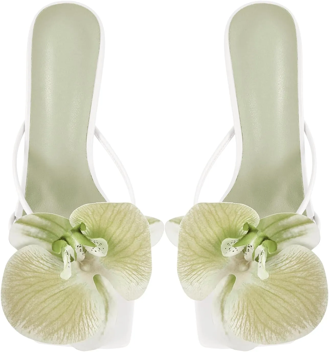 richealnini Floral Orchid Heels for Women Slip On Stiletto High Heels Thong Mules