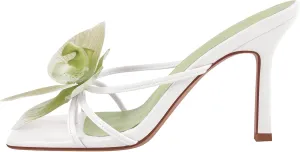 richealnini Floral Orchid Heels for Women Slip On Stiletto High Heels Thong Mules