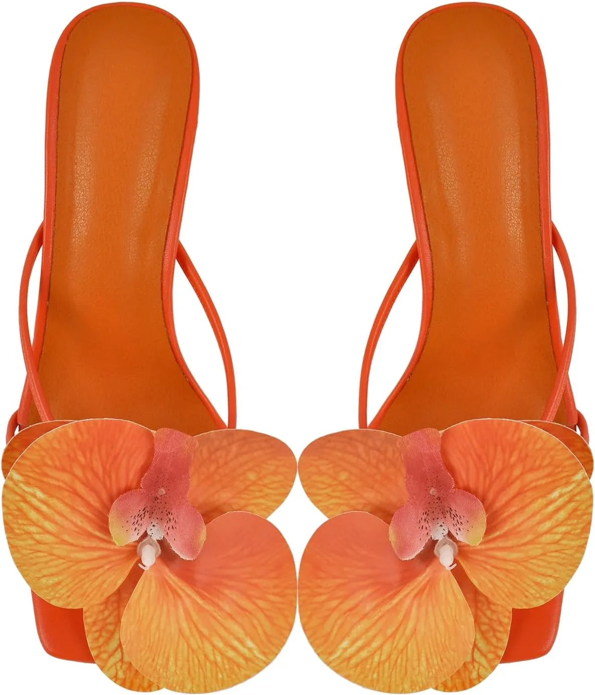 richealnini Floral Orchid Heels for Women Slip On Stiletto High Heels Thong Mules