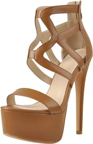 richealnini Women's Crisscross Platform Stiletto High Heels Strappy Sandals with Zipper
